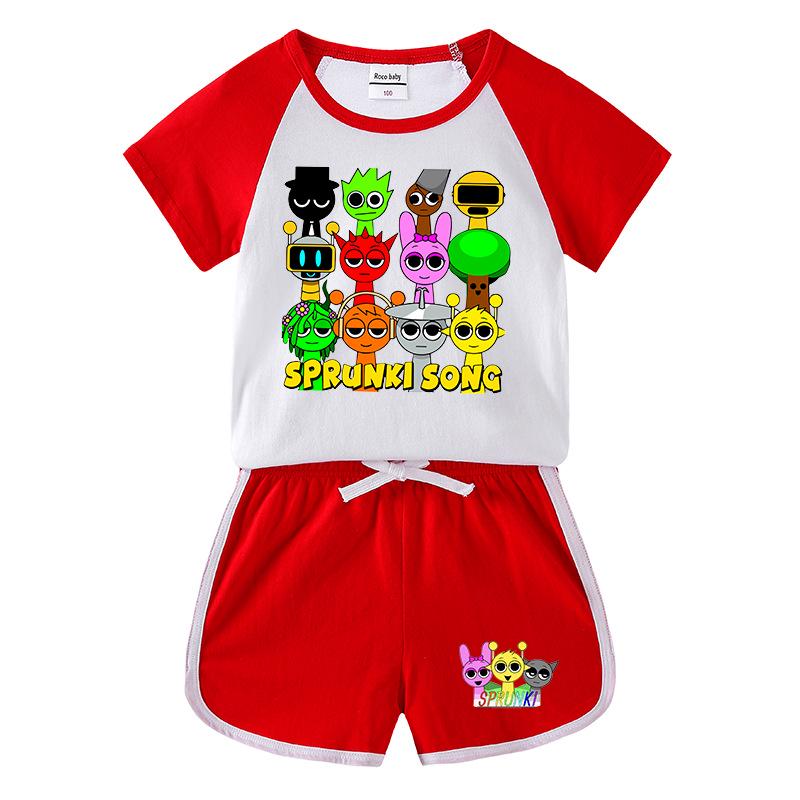 Kids' Summer Color Block Sports Set: Short Sleeve Tee & Hot Pants Two-Piece