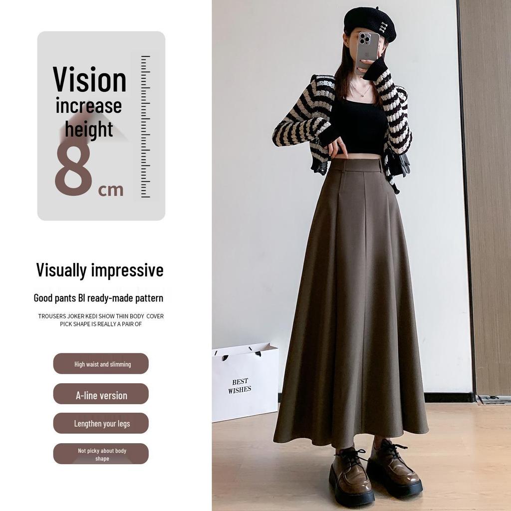 Jupe longue évasée taille haute abricot pour femme - Coupe petite, drapé amincissant pour le printemps à l'hiver 2026