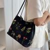 Women's Random Floral Embroidered Canvas Shoulder Bag Fashion Large Capacity Tote Bag for Shopping & Daily Use