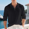 Mens Linen Loose Long Sleeve Casual Polo Shirt
