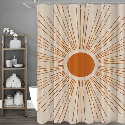 Red Sun Shower Curtain, Bathroom Decorative Shower Curtain, Waterproof Shower Curtain with Hooks