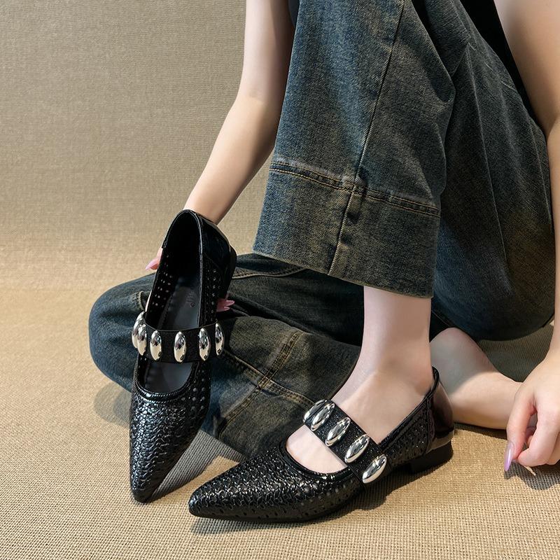 Day delivery~ Hollow knitting word belt Mary Jane shoes women's new summer breathable low heel shallow mouth single
