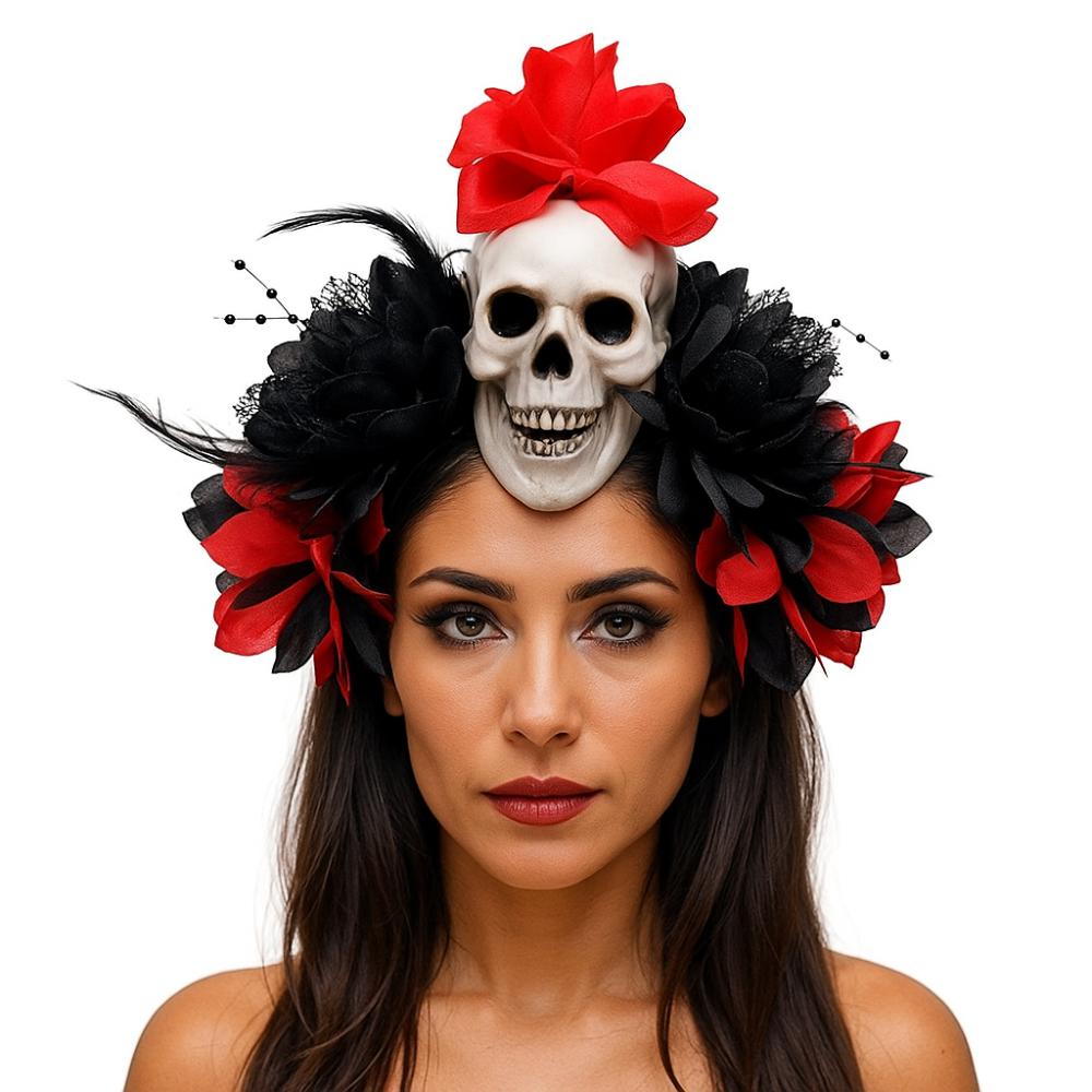 Dark Halloween Skull Headband Simulation Flowers Day of The Dead Headband Festive Decorations