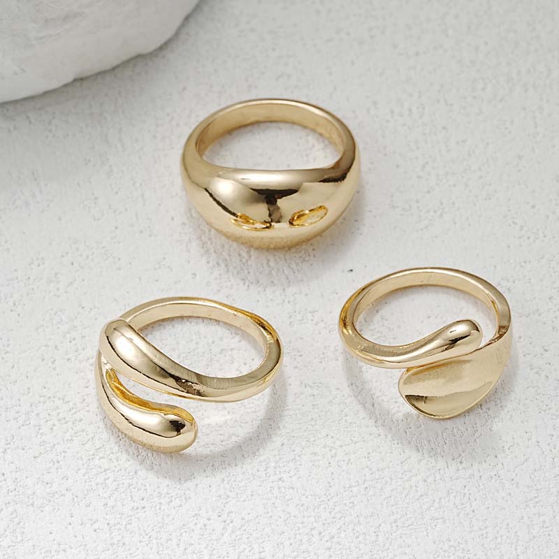 Gold Smooth Geometric Open Rings Set For Women Exaggerated Metal Irregular Thick Chunky Ring Trendy Jewelry Gifts