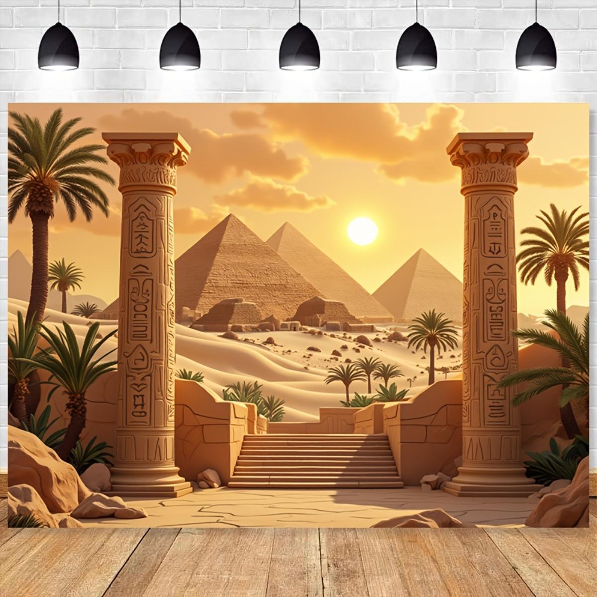 2D plane background fabric with Egyptian pyramids energetic ancient Egyptian lions and sphinxes polyester fiber 100x150cm