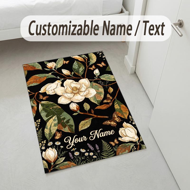 Alfombra de Terciopelo de Cristal con Temática de Jardín Floral Alfombrilla Suave Personalizada con Nombre y Texto Decoración del Hogar