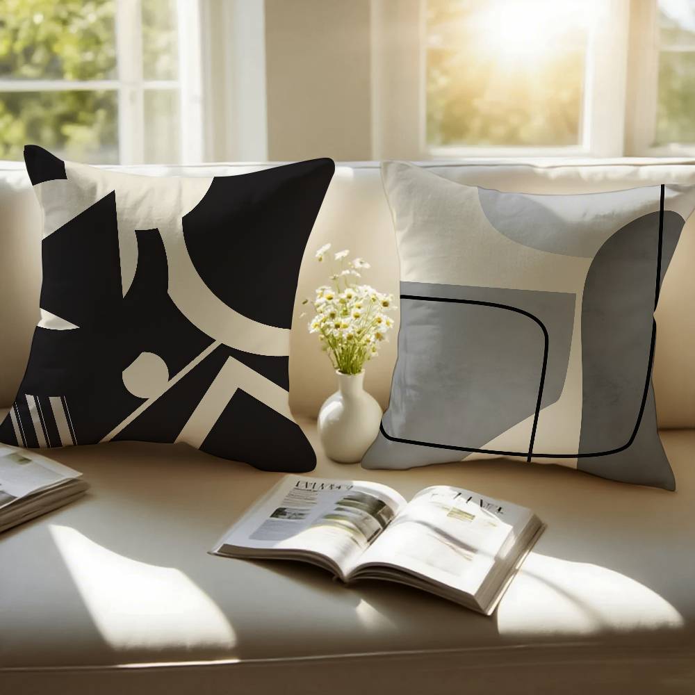 Abstract Geometric  Modern Boho Pillow Case Anti-dustmite Pillowcase Invisible Zipper Silky Short Plush Sofa Cushion Cover