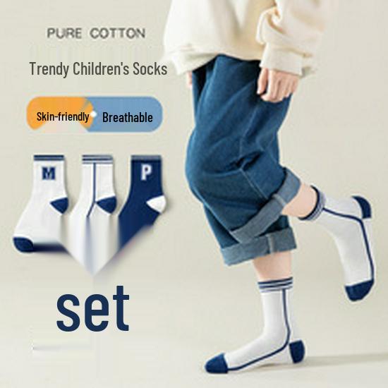 Boys' and Girls' Mid-Calf Cotton Socks - Autumn/Winter Deodorant Trendy Letter Design for Children