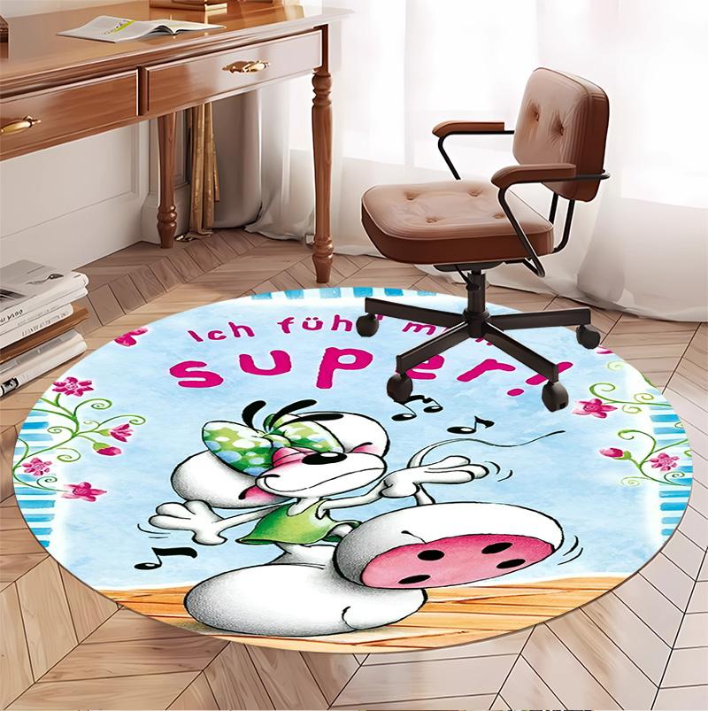 Diddl Pattern Round Rug, Indoor/Outdoor Mat, for Picnic, Gameroom, Bedroom, Office, Living Room, Home Decor Carpet, Birthday Gift