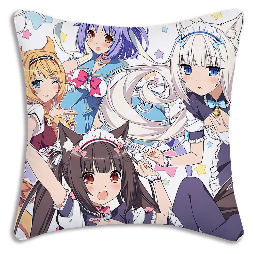 Anime N-Nekoparas Pillow Covers Cartoon Sofa Decorative Home Double-sided Printing Short Plush Cute Cushion Cover
