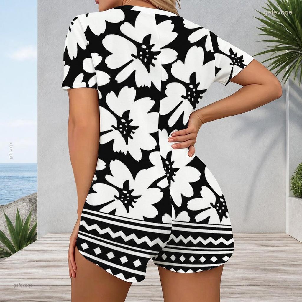 V Neck Short Sleeve One Piece Plus Size Womens Jumpsuit