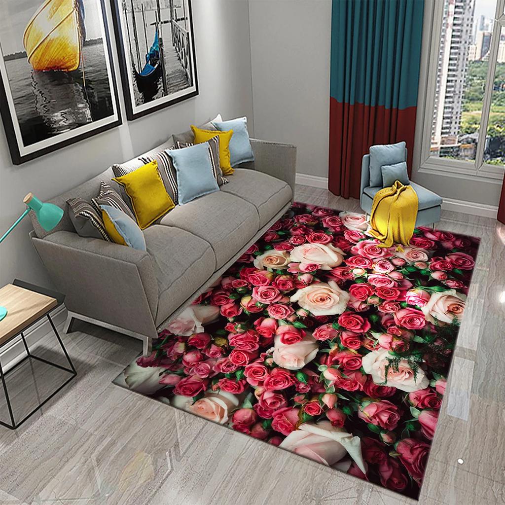 Rote Rosen Teppiche für Wohnzimmer Romantischer Blumenteppich Weiche Bodenmatte Blumenteppiche für Schlafzimmer Valentinstag Dekorative Bereichsmatten