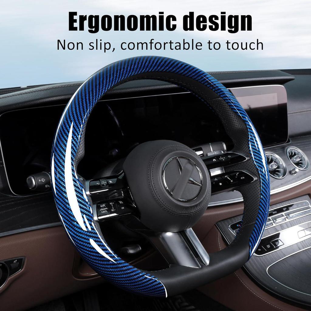 Carbon Fiber Pattern Anti-Slip Leather Steering Wheel Cover for Various Car Models