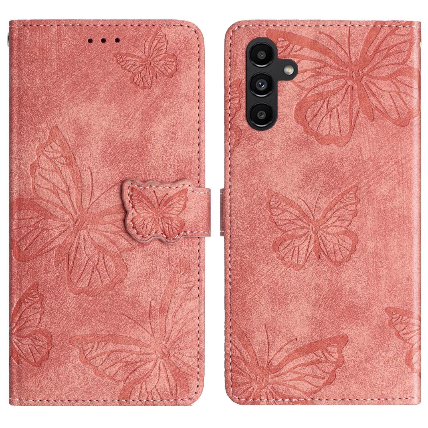 

For Samsung Galaxy S25 FE Case Butterfly Design Flip Wallet Leather Phone Cover Skin-Touch Pink