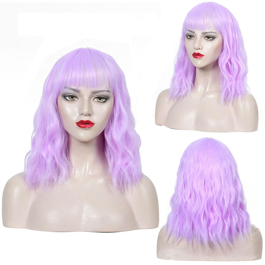 Synthetic Hair Blonde Wigs for Women Short Wavy Curly Wig with Bangs Water Wave Wig Daily Girls Cosplay Halloween Party