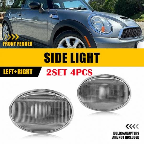 4X Clear Len Front Side Marker Fender Lights For MINI Cooper R55 R56 R57 R58 R59