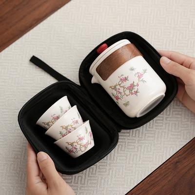 Reise-Teegeschirr Frische Glyzinien-Teegeschirr Tragbares Kung Fu Keramik Outdoor Camping Kuaike Tasse Geschäftlich