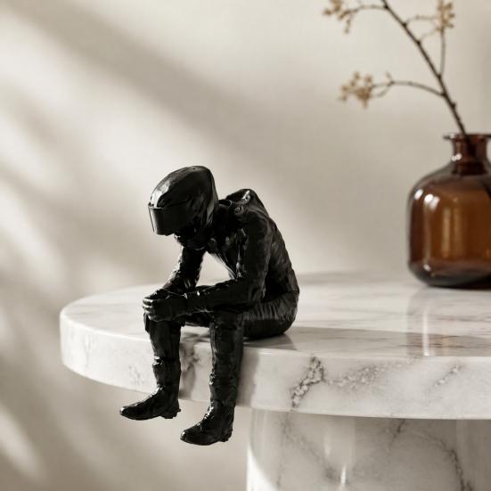 Home Office Decoration 3D Printed Motorcycle Rider Figurine, Thinking Statue Shelf Car Dashboard Accessory Sitter for Decoration, Enthusiasts