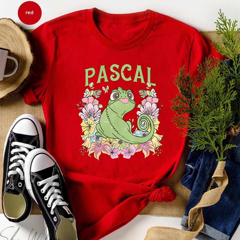 Retro Tangled Pascal Shirt Floral Rapunzel Family Shirts Magic Kingdom Tshirt Unisex Short Sleeve Tee Trendy Women Vacation Top S