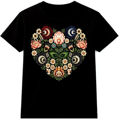 Floral Heart T Shirt Folk Art Botanical Flower Graphic Tee Boho RoUnisextic Top