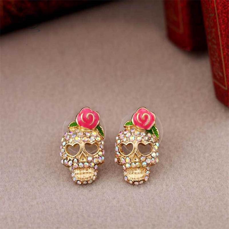Retro Rosen Totenkopf Ohrstecker Schleife Piercing Ohrringe für Frauen Mädchen Gothic Punk Schmuck