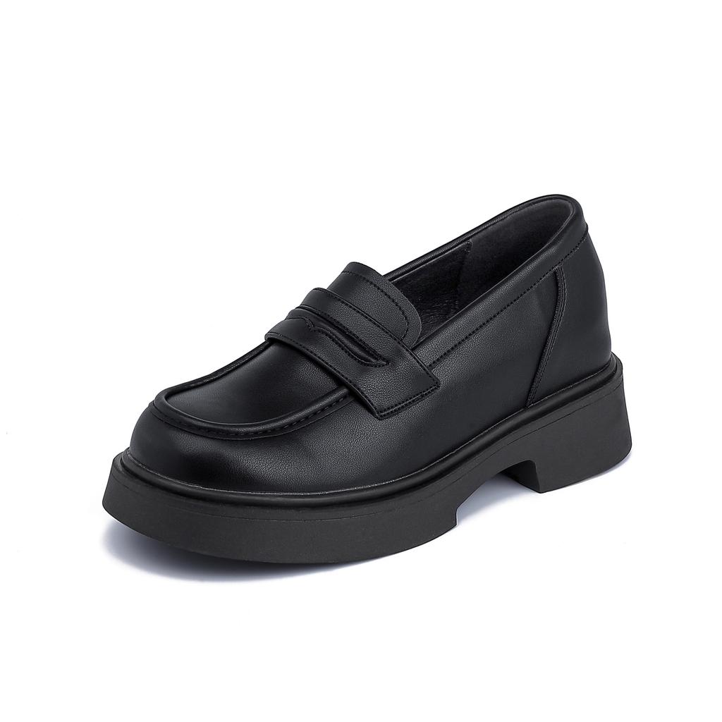 Grape mother retro small leather shoes women thick heels are not tired feet platform loafers women small inner height increase leather shoes women