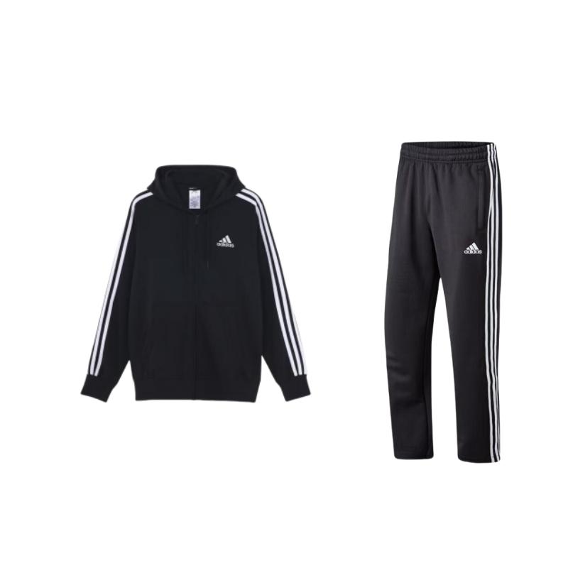 

Adidas Training Logo Zip-Up Hoodie And Knit Mid-Waist Pants Casual Sports Set Men Set Black TR30PR+GK9032 S