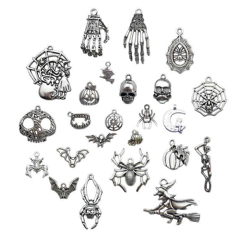 80-Piece Halloween Accessory Set: Pumpkin, Skull, Bat Claws, Witch Pendant, Chain Necklace, DIY Earring Kit