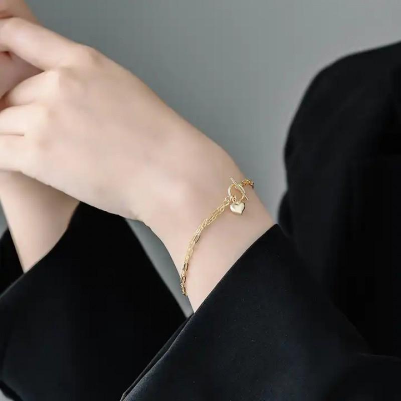 Minimalist Smooth Heart Titanium Steel Bracelet Women With OT Clasp 18K Gold Plated Hypoallergenic Lightweight Luxury Jewelry Gold