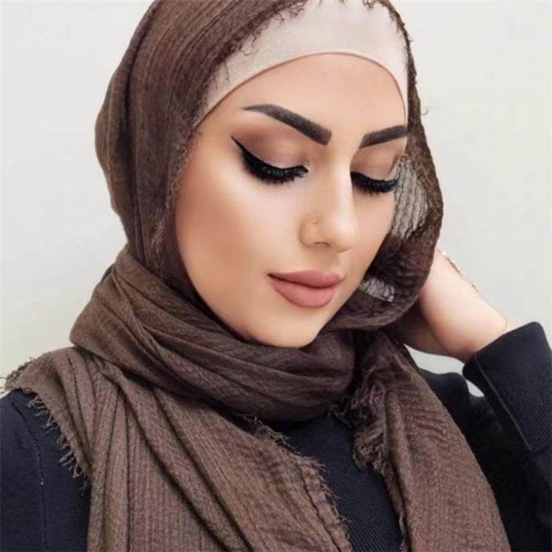 180*90cm Women Cotton Linen Crinkle Scarf Shawl Hijab Long Headscarf Scarves Head Wraps Solid Color Scarves Female Plain Head Scarf
