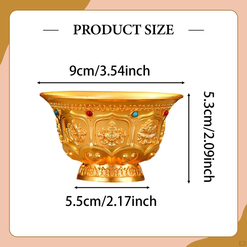 Alloy Bowl Decorative Holy Water Prayer Home Utensil Statue Figurine Tibetan Buddhist Offering