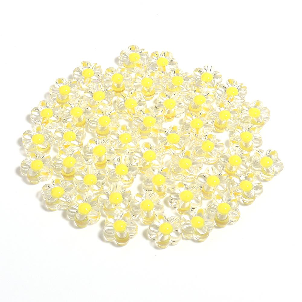 100Pcs Acrylic Colorful Flower Beads Transparent Mix Color Loose Beads Charms for DIY Bracelet Necklace Jewelry Making Findings
