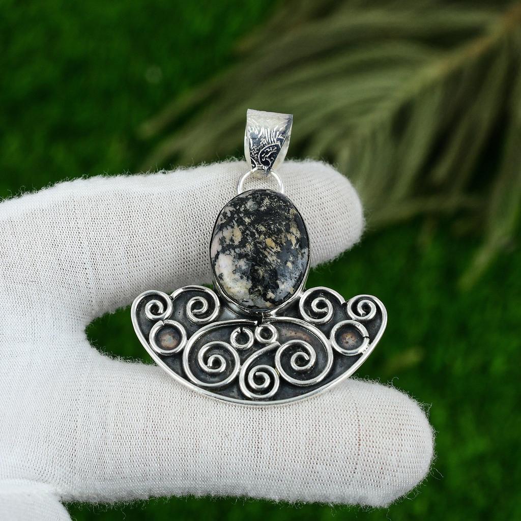 Heart Chakra Oval Rhodonite Stone Bezel Sister Pendant Jewelry Sterling Silver