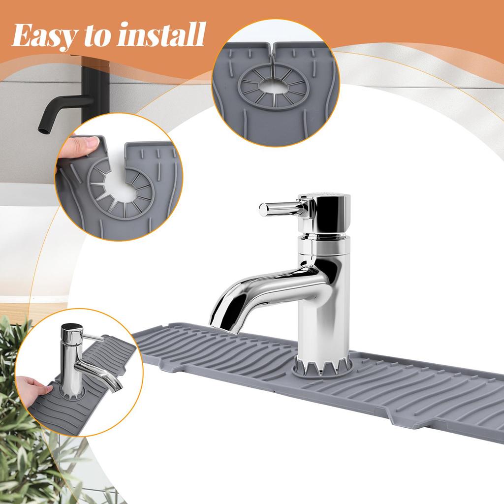 Kitchen Sink Splash Guard, Faucet Handle Drip Catcher Mat, Draining Mat behind Faucet, Water