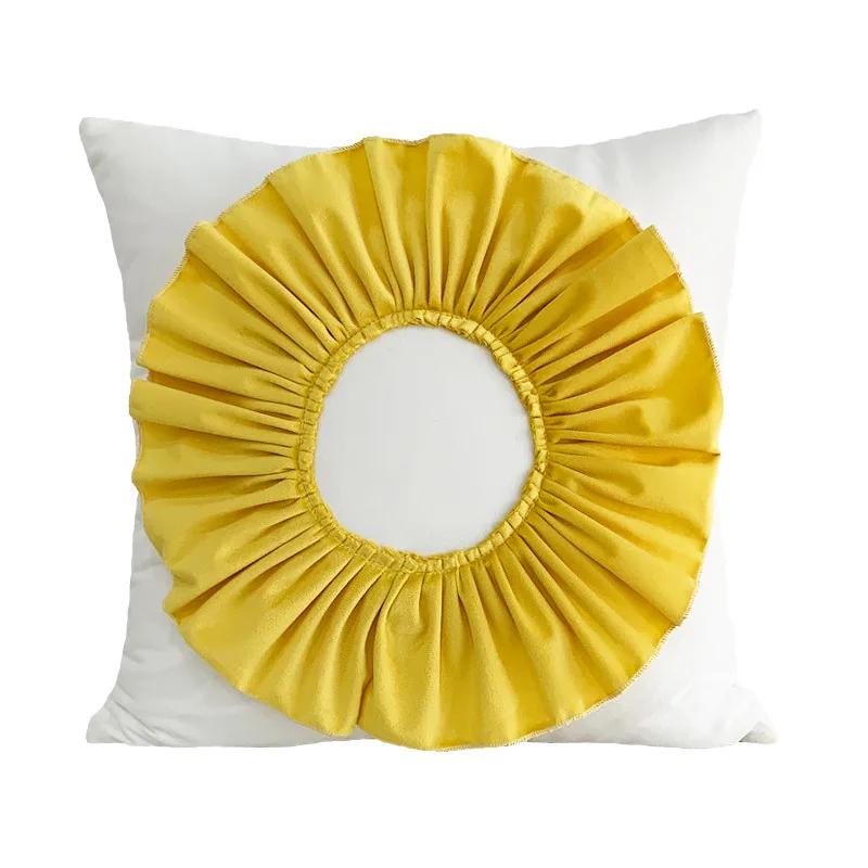 Fashion Modern Style Pink White Throw Pillows 45*45cm Velvet Stitching 3D Chrysanthemum Cushion Waist Pillow Blue Cushion Case