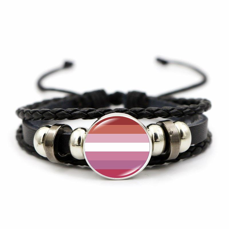 Bracelet Rainbow Flag Glass Photo Women Transgender Symbol Handmade Leather Bracelet Gift Jewelry
