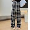 Pantaloni Retro în Carouri pentru Femei Primăvara și Toamna Noi Pantaloni Drapați cu Picior Drept cu Talie Înaltă Pantaloni Largi Casual cu Picior Lat