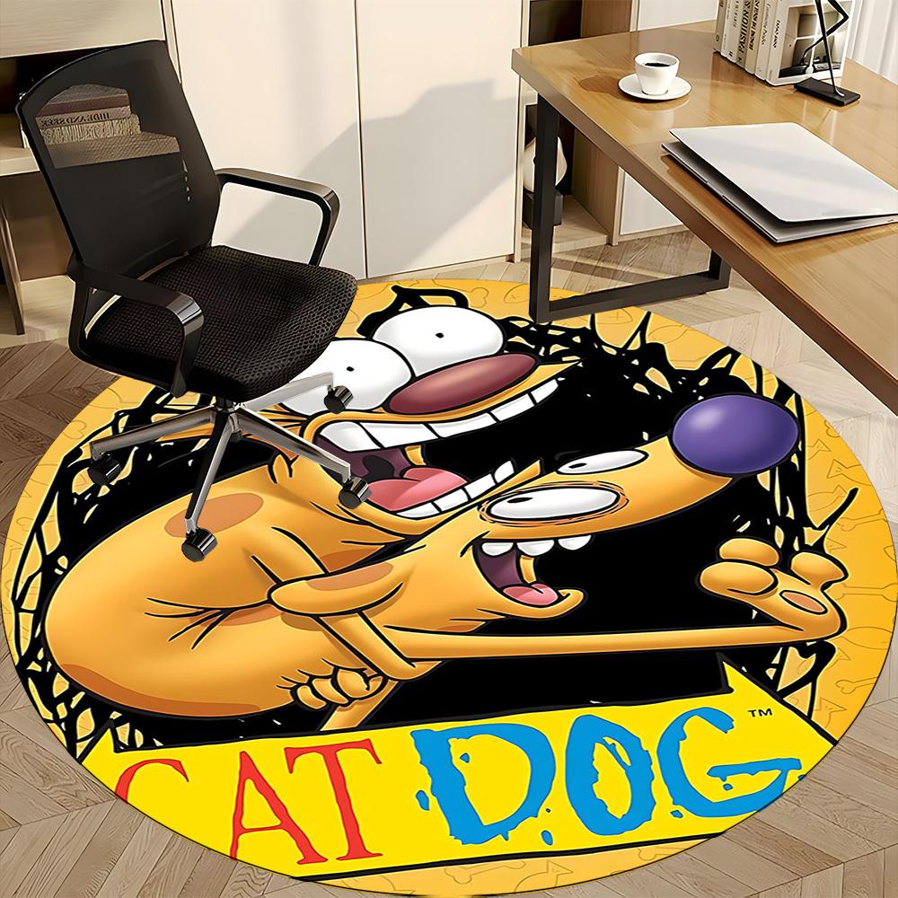 1pc CatDog Office Round Area Rug, Under Office Chairs Bedroom Living Room Home Decor, Room Deco