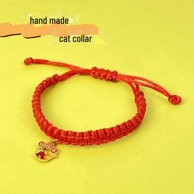 Rotes geflochtenes Katzen- und Hundehalsband aus Seil: Festliche handgefertigte verstellbare Haustier-Halskette mit nationalen Trend-Schmuck-Accessoires
