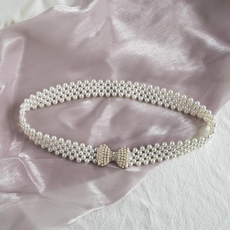 

Elegant Pearl Waist Chain For Women With Flower Buckle Summer Fashion Accessory Style F