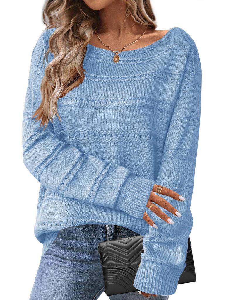 2026 Autumn/Winter Women's European Style Loose Knit Hollow Sweater - Round Neck, Long Sleeve, Casual Pullover