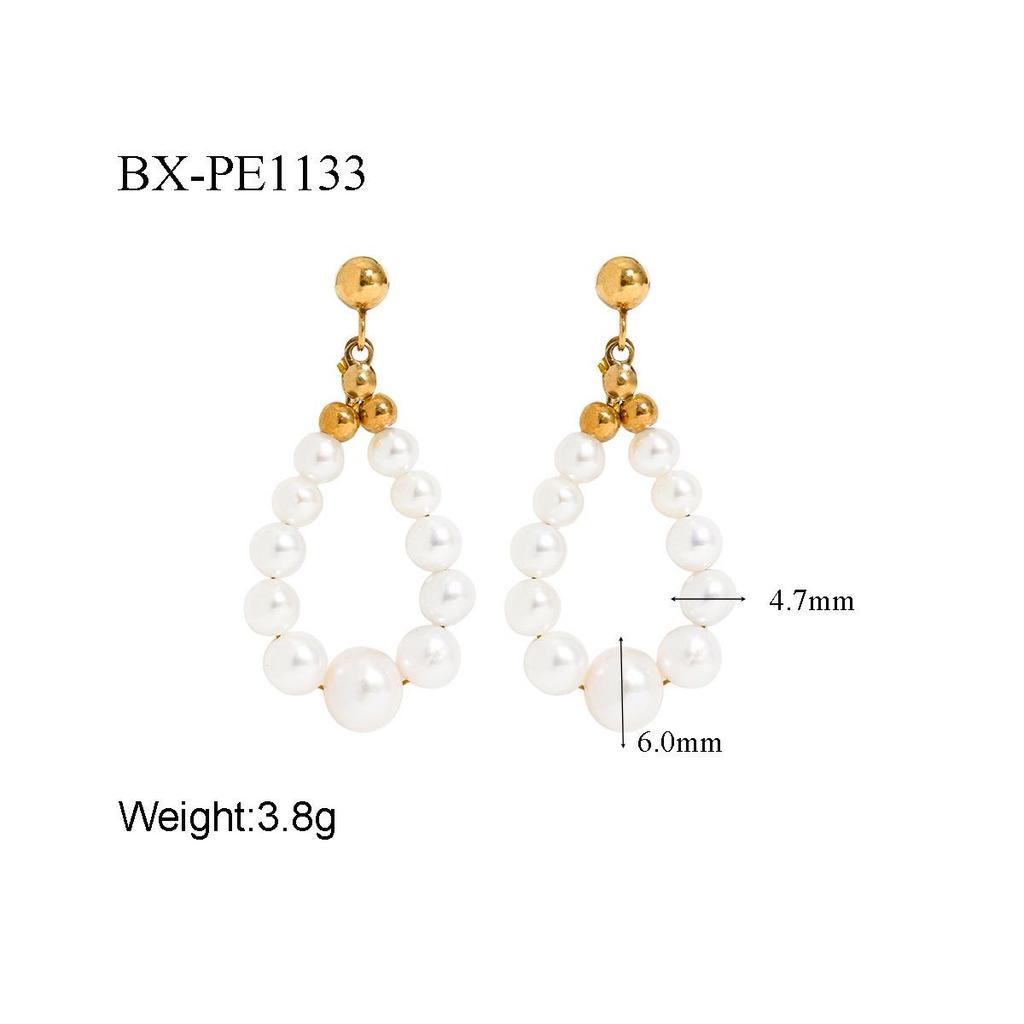 French Retro Natural Pearl Earrings with Purple Oval Pearl Tassel, Elegant 18K Stainless Steel Ear Cuff Accessories
