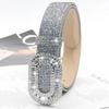 Fashion Bling Bling Sparkling Rhinestone Belt Versatile Luxury Brand Design Slide Buckle Belt Glitter Waist Strap Women