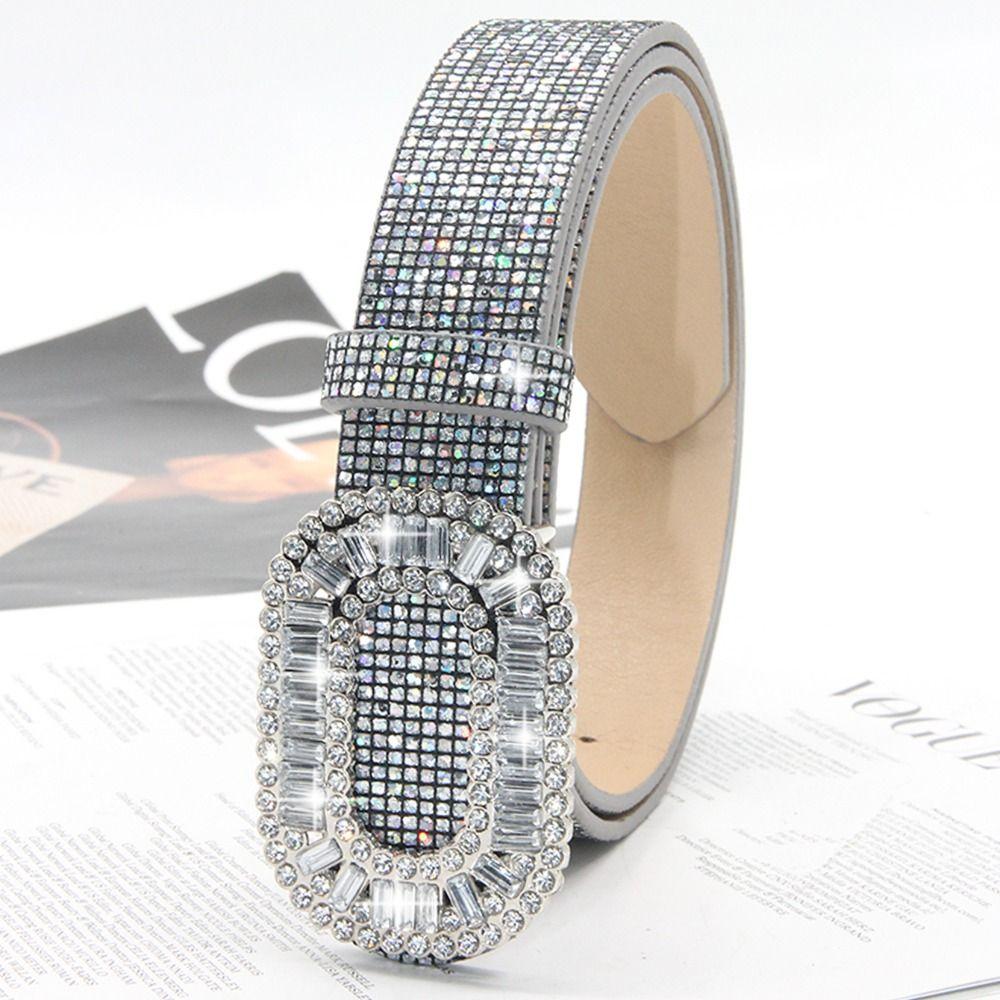 Glitter Sparkling Rhinestone Belt Versatile Slide Buckle Belt Fashion Trendy Waistband Women