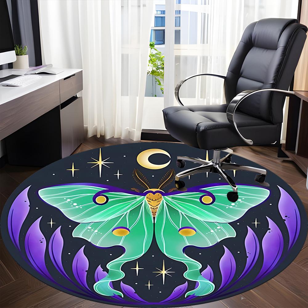 1PC Celestial Moth Print Office Round Rug, Non Slip, Soft and Durable Office Rug for Interior Decoration, Perfect for Office