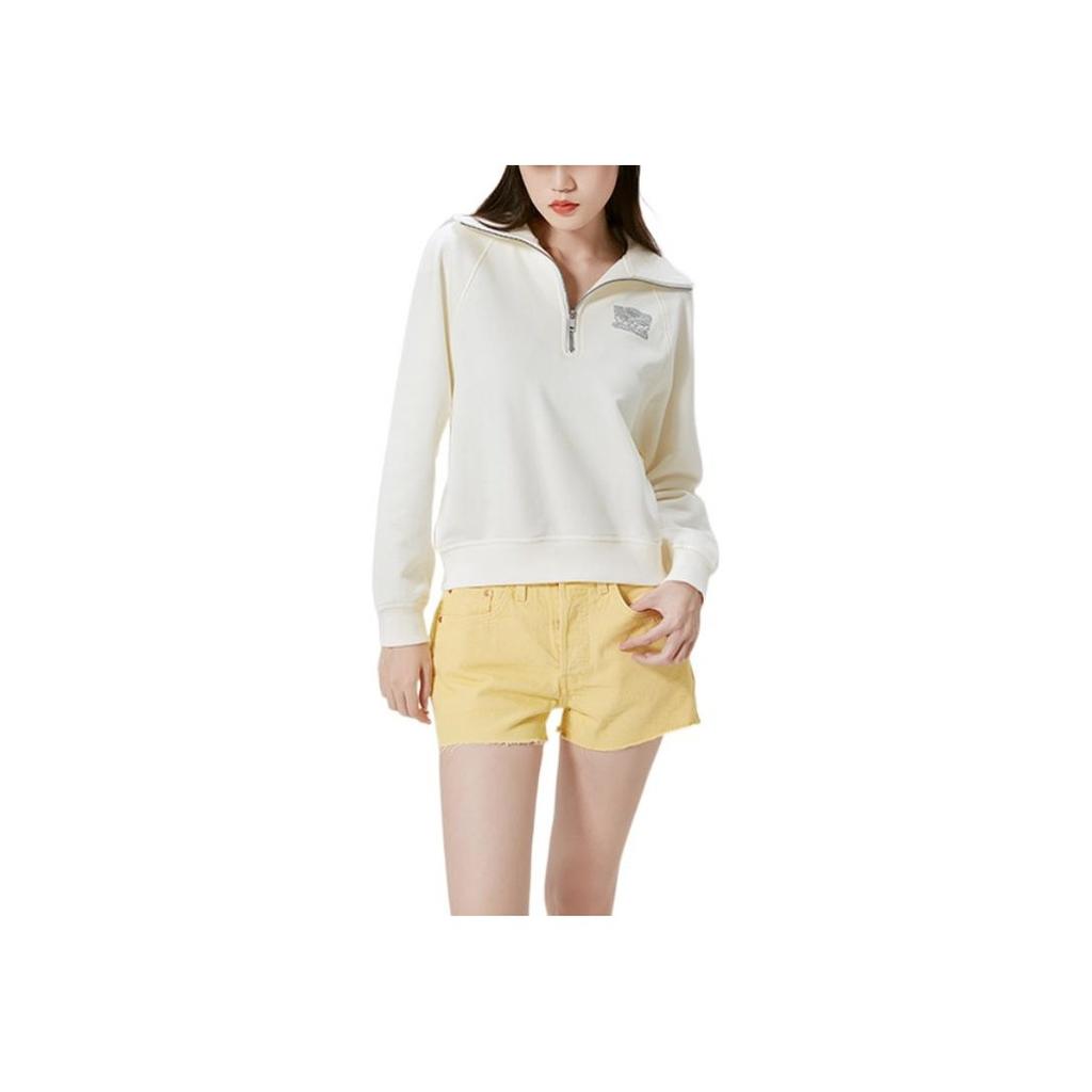 Levis FW22 Solid Color Zip Collar Long Sleeve Sweatshirt Women Sweatshirt White A5194-0001