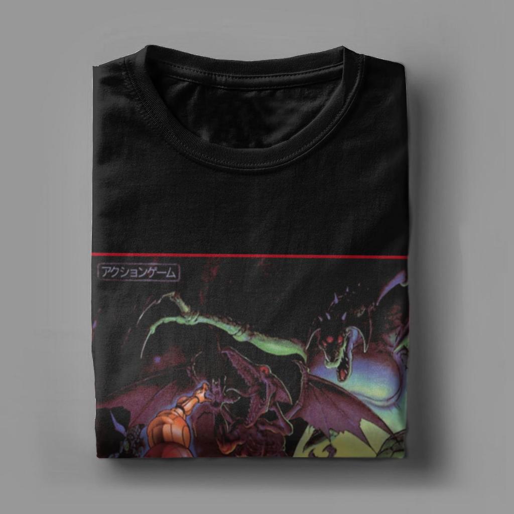 Super Metroid T-Shirt Herren Baumwolle Vintage T-Shirts Rundhals Spiel-Tees Kurzarm-Tops Klassisch