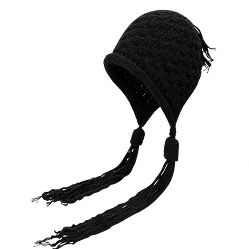 Cute Tassel Twist Knitted Hat Women Winter Outdoor Warm Wool Knit Hat
