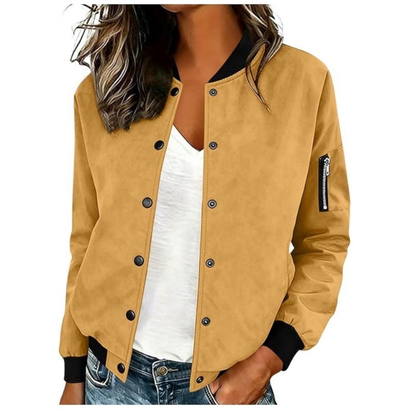Women S Suede Fabric Stand Collar Buttoned Cardigan Jacket Casual Coat