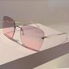 Vintage Rimless Oversized Square Sunglasses Women For Men Luxury Brand Designer Sun Glasses Punk Popular Pearl Metal Shades